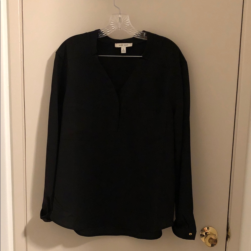 Nine West Black V-Neck Long Sleeve Tunic Blouse